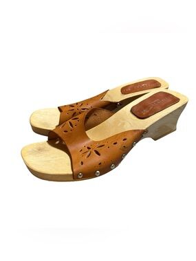 Hillard & Hanson Vintage Mules Women’s 9 Chunky Heel Leather Italy Leather